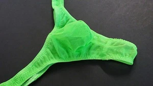 Tanga de malla transparente personalizada para hombre hecha a mano EE. UU. bolsa de burbujas verde neón EE. UU. mínima - Imagen 1 de 2