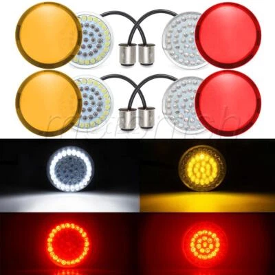 2" LED 1157 Front&Rear Turn Signal Light Inserts&Amber+Red Lens for Harley 09-23 - Image 1 of 4