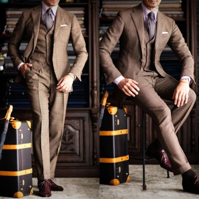 Trajes de hombre pata de gallo un solo pecho boda graduación novio esmoquin ajuste regular Foto 1 de 4