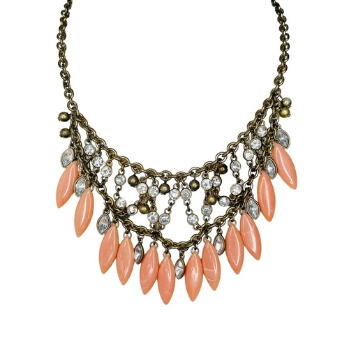 VETEMENTS Collana Vintage 18” Lampadario Perline Acrilico Salmone Rosa Perline Strass Trasparenti