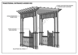 ÁRBOL DE ENTRADA DE VID DE UVA - CON PUERTAS Y BALAUSTRADA V3 - Planos de construcción completos - Imagen 1 de 12