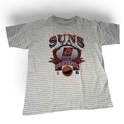 90s Phoenix Suns NBA Striped T-Shirt Mens XL Logo 7 Basketball Tee - Image 1 of 2
