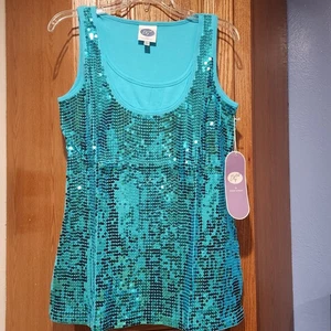 DG2 by Diane Gilman Women's Turquoise Sequin Sleeveless Top Cotton NWT Size L - Picture 1 of 8