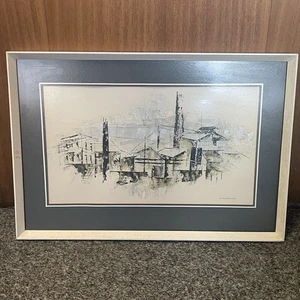 Pintura artística H Hanfling Helga vintage Soho Mills paisaje urbano cubista - Imagen 1 de 17