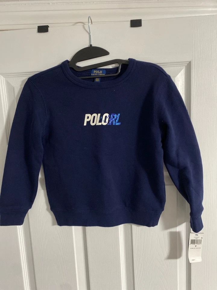 Ralph Lauren Polo Boys Navy Blue Fleece Graphic Sweatshirt Size 5