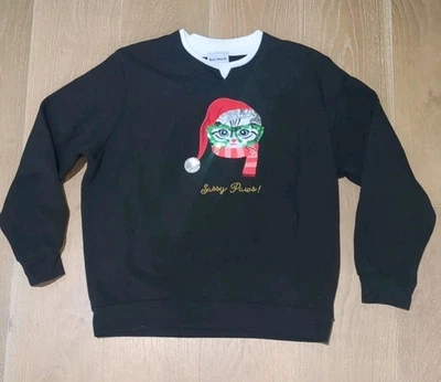 De Colección BonWorth Negro Navidad Suéter Negro Gato Santa Sombrero Brillante Talla MP Foto 1 de 4
