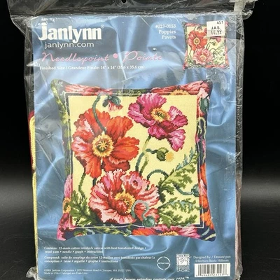 Kit de almohada Janlynn Poppies punta de aguja 14x14 sellado 2004 Barbara Baatz EE. UU. Foto 1 de 4