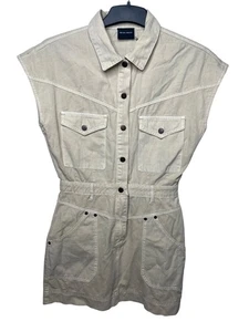 Miou Muse Utility Style Beige Cotton Romper With Button Front Pockets Medium - Picture 1 of 12