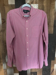 Ralph Lauren Mens Sz L Classic Fit Pink Black White Stripe Cotton Button Shirt - Picture 1 of 13