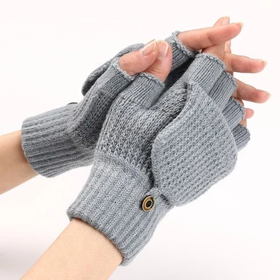 Warm Half Finger Gloves Open Flip Flap Fingerless Winter Outdoor Knitted Mittens - Image 1 of 4