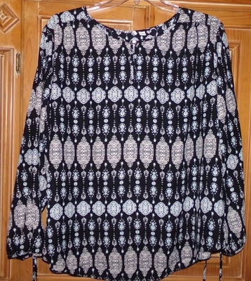 CATO MUJER TALLA 26/28W 4X NEGRO CUELLO REDONDO CORBATA MANGA LARGA ABERTURA GASA Foto 1 de 3