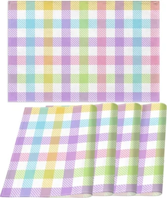 Nepnuser Linen Easter Buffalo Check Plaid Placemats Set 12 x 18, Multi-color  - Image 1 of 4