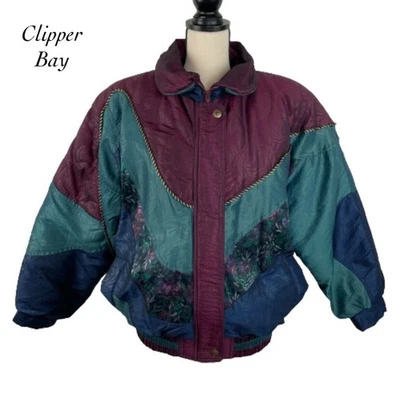 Abrigo Chaqueta Vintage Clipper Bay Azul Verde Borgoña Puffer Talla S Foto 1 de 4