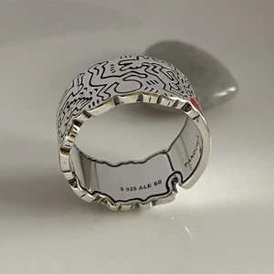 Pandora x Keith Haring- Limited Edition Sterling Silver Ring – Size 60 - Picture 1 of 6