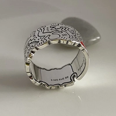 Pandora x Keith Haring- Limited Edition Sterling Silver Ring – Size 60 - Image 1 of 4