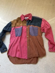 Vintage Gitano 90s Colorblock Cotton Red Brown Purple Black Button Down Medium - Picture 1 of 3