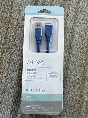 ATIVA Micro USB-A to MICRO-B USB 3.0 6 FT CABLE - Item # 482-002 - Image 1 of 4