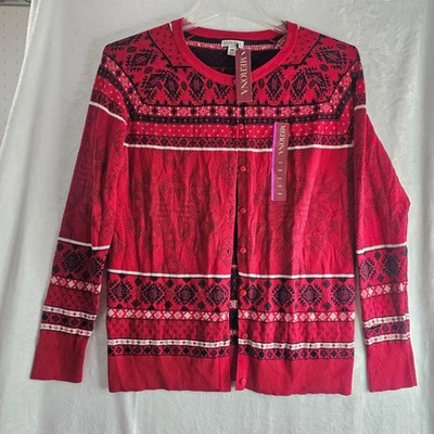 Merona Sweater Woman XXL Button Up Red Black Christmas Winter Cardigan - Image 1 of 4