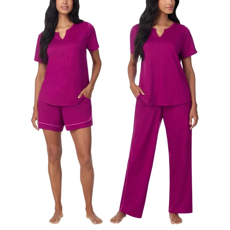 Carole Hochman Midnight Womens 3 Piece Elastic Waistband PJ Set Pink Large