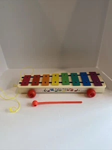 Juguete de tirón xilófono vintage para bebé niño pequeño #870 Fisher Price 1985 con mazo rojo - Imagen 1 de 12