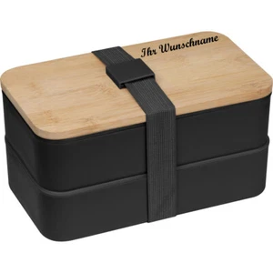 Große Brotdose mit Namensgravur - Lunchbox - 2-stöckig - mit Besteck - schwarz - Bild 1 von 7