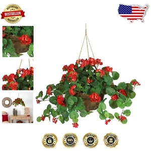 Stunning 24in. Silk Geranium Hanging Basket - Ideal for Home & Office Spaces - Picture 1 of 7