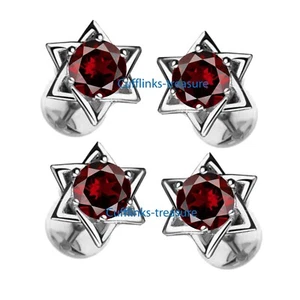 Natural Garnet Gemstones with 925 Sterling  Silver Men's Tuxedo Buttons set #822 - Picture 1 of 6