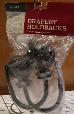 Juego de soportes para cortinas/2 pergaminos abiertos metálicos redondos gris oscuro acabado mate Foto 1 de 4