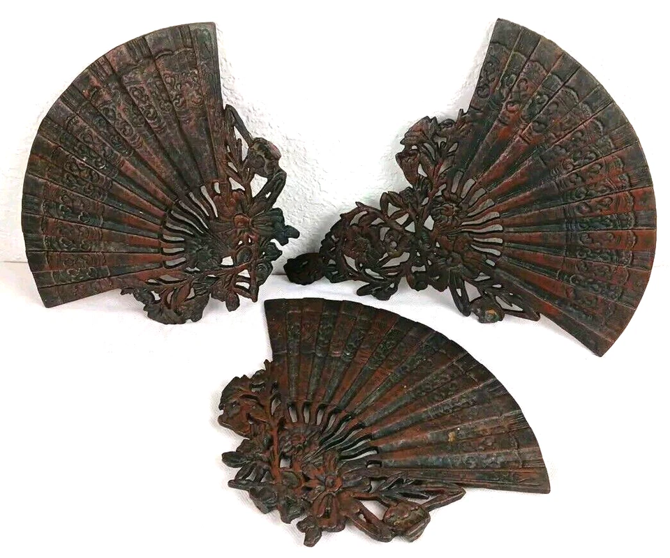 Викторианская бронзовая 3-уровневая подставка для растений ПОЛКИ ТОЛЬКО японский вентилятор и цветочный стиль 12# - Изображение 1 из 4