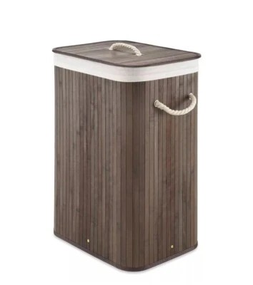 Whitmor Laundry Hamper with Rope Handles Bamboo, 12.25x16.25x23.375, Dark Stai - Image 1 of 3