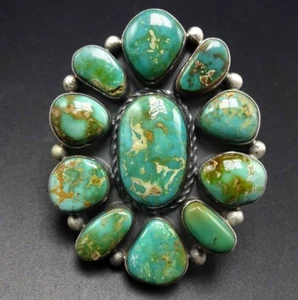 HUGE Gorgeous Sterling Silver & ROYSTON TURQUOISE Cluster RING, size 9, 27g - Picture 1 of 8