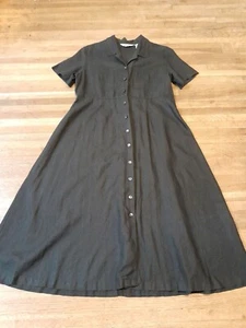 VTG Eddie Bauer Large Petite Linen 50s Style Minimalist Luxury Maxi Shirt Dress - Picture 1 of 6