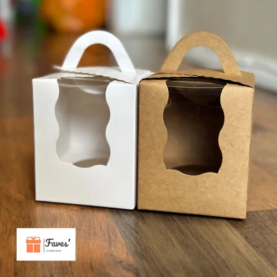 Single Cupcake Boxes Muffin Cookie Box with handle Clear Window Wedding Birthday - Image 1 of 4