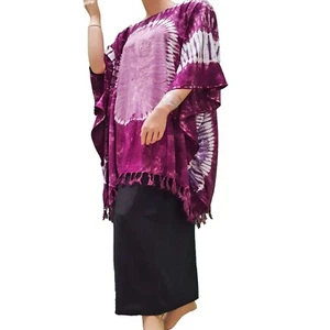 BOHO Ladies Funky Blue Top Beach Poncho Blouse Dress Gypsy kaftan Short - Picture 1 of 9