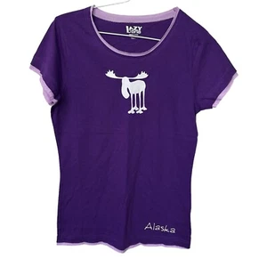Lazy One Womens Alaska Moose Pajama Shirt Juniors Large Purple - Picture 1 of 9