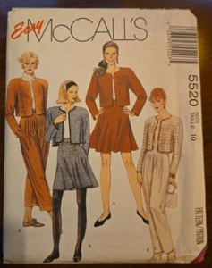 McCall's Easy Pattern 5520 Misses Lined Jacket, Skirt, Pants Sizes 10 Uncut - Picture 1 of 5
