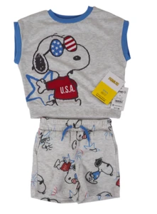 Peanuts U.S.A. Patriotic Snoopy Joe Cool Shorts Set Size 2T. NEW - Picture 1 of 5