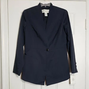 NWT Doncaster Cotton Blend Navy Blue One Button Blazer Jacket Front Pockets 4 - Picture 1 of 10