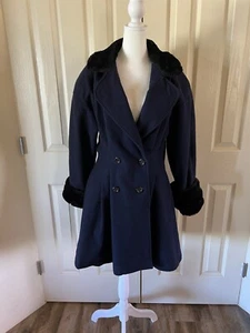 vintage Princess coat by braetan Small navy with black faux fur trim wool coat - Picture 1 of 14