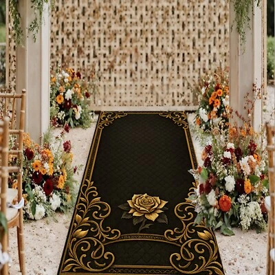 Corredor negro dorado, alfombra larga negra dorada, alfombra de entrada, corredor antideslizante, corredor de pasillo Foto 1 de 4