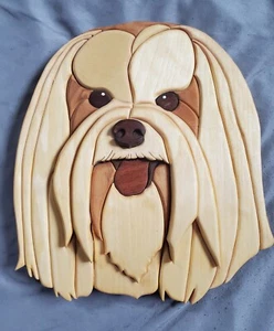 Wood 3D Maltese Dog Lover Handcrafted Wall Plaque Intarsia Signed Collectible - Picture 1 of 10