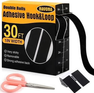 30Ft x 1 Inch Hook and Loop Strips with Adhesive - Heavy Duty Double Rolls - Picture 1 of 7