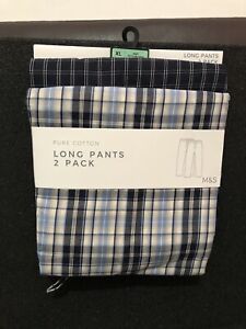 M&S 2 Pack Pure Cotton Trousers XL Pyjamas Loungewear Sleep Trouser Blue Mix £30