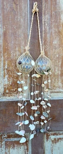 Pair 5” CLEAR Bubble Glass Buoy Float Rope Nautical Bouy Tiki Fishing w/ shells - Picture 1 of 4