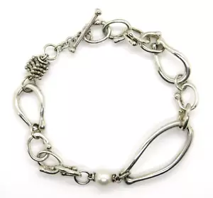 Michael Dawkins Bracciale Interruttore Maglia Ovale Argento Sterling 925 & Perla - Foto 1 di 8