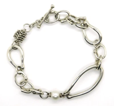 Michael Dawkins 925 Sterling Silver & Pearl Oval Link Toggle Bracelet - Image 1 of 4