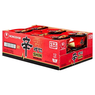 Nongshim Shin Ramyun Spicy Beef Ramen Noodle Soup Bowl 3.03oz 12 Ct Shelf-Stable