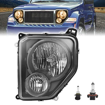 Lente transparente para Jeep Liberty 08-12 + carcasa negra faro LH con luces antiniebla y bombilla Foto 1 de 4