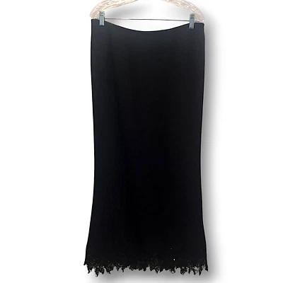 Maxi Falda Vintage Albert Nipon 16 Negro Cuentas Encaje Borde 34" Cintura Crepé Años 90 Foto 1 de 4