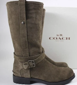 COACH Size 6.5 Women's Shoes Boot Olive Nubuck Suede VALLIE Mid-Calf NEW $398 - Picture 1 of 8